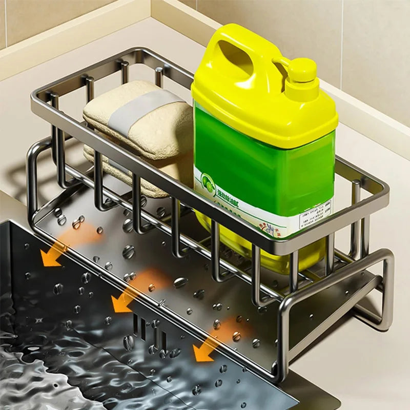 Over-Sink Dish Rack Organizer — Stainless Steel Sponge & Soap Caddy