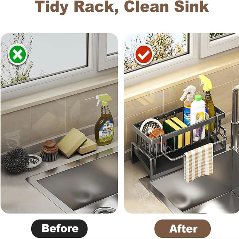 Over-Sink Dish Rack Organizer — Stainless Steel Sponge & Soap Caddy
