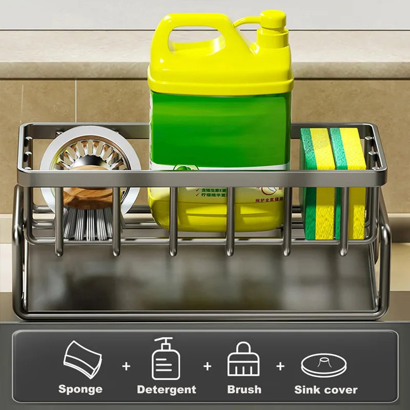 Over-Sink Dish Rack Organizer — Stainless Steel Sponge & Soap Caddy